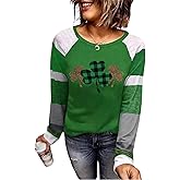 St. Patrick's Day Tshirt Women Distressed Clover Print Irish Shirt Splicing Long Sleeve Raglan Tees Baseball Tops