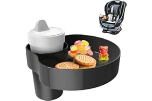 PPTSLID Car Seat Cup Holder Snack Tray Black, Toddler Travel & Road Trip Essentials Accessory for Mess-Free Snacking in The Car,Travel Tray for Kids Car Seat