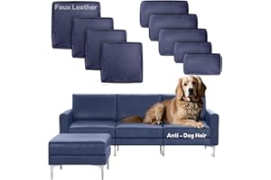 SUSIE'S GARDEN 9p Patio Cushion Covers Anti Cat Scratch Leather Outdoor Cushion Covers Replacement 100% Waterproof with Zipper for 4p Patio Furniture, Slipcover for Outdoor Furniture Cushions Navy, Cover Only