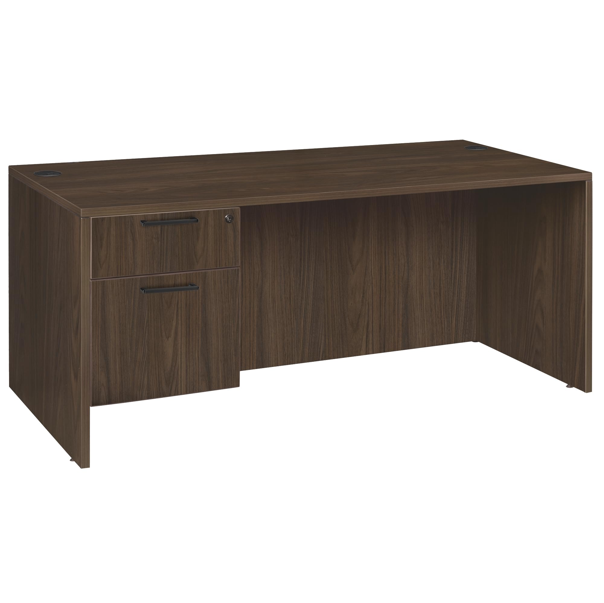 Photo 1 of ***PARTIAL SET*** Romig Legacy 60 x 30 Inch Office Desk with Single Pedestal Drawer, Durable Neo Walnut Laminate, Scratch-Resistant Surface, Spacious Workspace for Home, Professional, and Executive Offices
