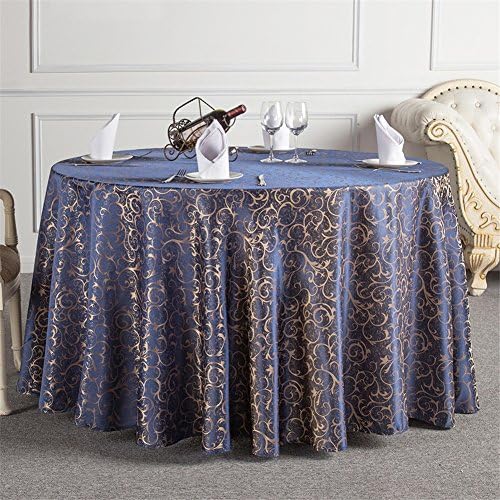 European Style Solid Color Golden Jacquard Pattern Decorative Round Tablecloths Dark Blue