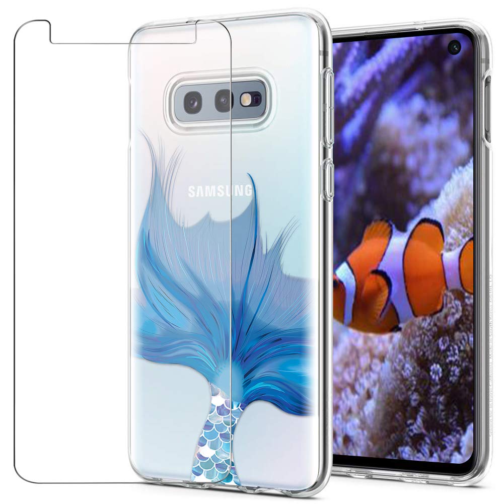 MadBee For Galaxy S10e Case + Screen Protector, Colorful Pattern Printed Design Clear Soft Flexible TPU Protective Cover Case for Samsung Galaxy S10e (Fish)