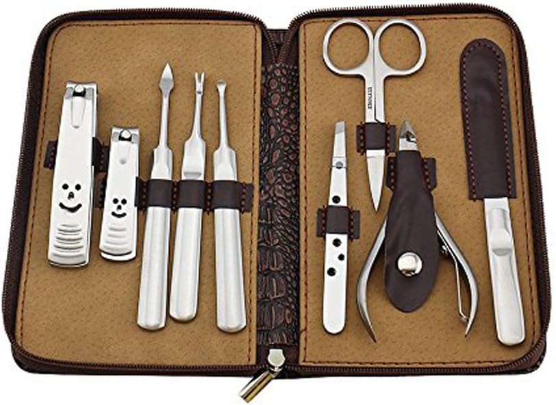 Sourcingbay 9in1 New Men Manicure Grooming Set Kit Nail Clipper Leather