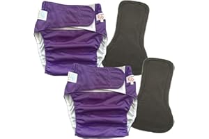 LMARAY 2 Pack Adult Cloth Diapers with Diaper Inserts, Washable Reusable Adult Diaper Cover Elderly Incontinence Protection Nappies Underwear Adult Diaper for Women Man, Waist 35.4-47.2” (Purple L)