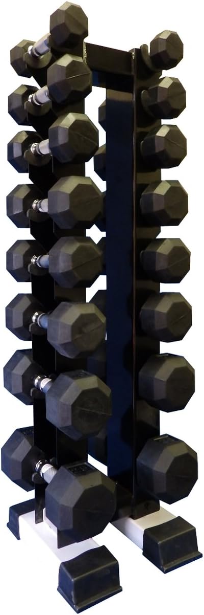 Ader 8 Pairs Octagon Rubber Dumbbell Set with Vertical Dumbbell Rack