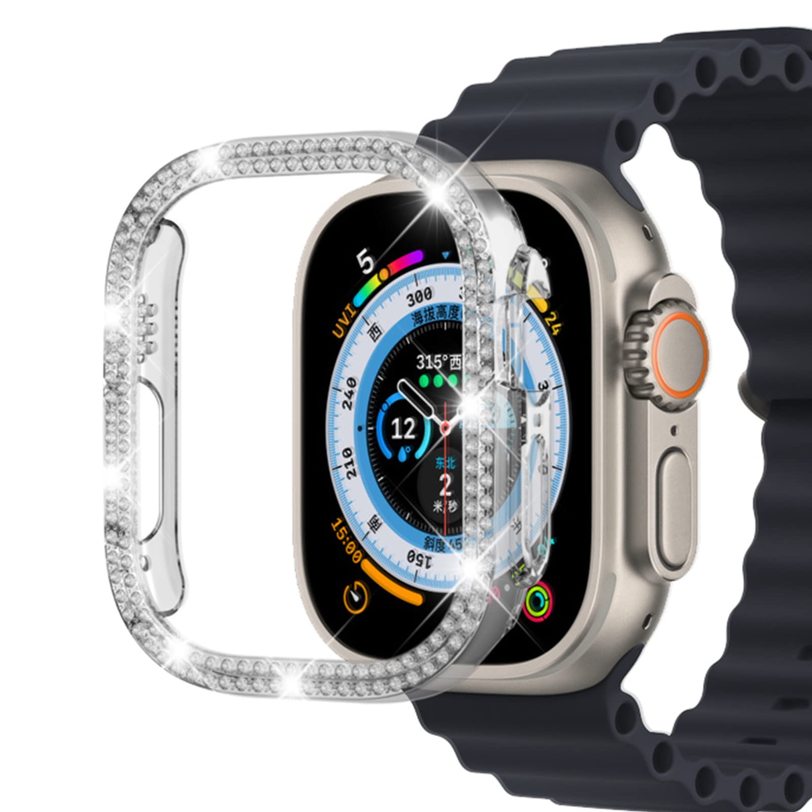 Miimall Compatible with Apple Watch Ultra 2/49mm Bling Case, Hard Bumper Case with Crystal Diamonds, Shockproof Women Frame Protective Cover for iWatch Ultra 2, Clear
