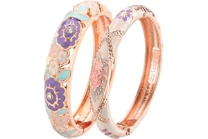 UJOY Vintage Jewelry Cloisonne Handcrafted Enameled Gorgeous Rhinestone Hinged Cuff Bracelet Bangles Gifts 88A