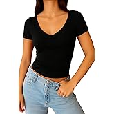 ForeFair Casual V Neck Shirt for Women Going Out Summer Cute Short Sleeve Top Basic