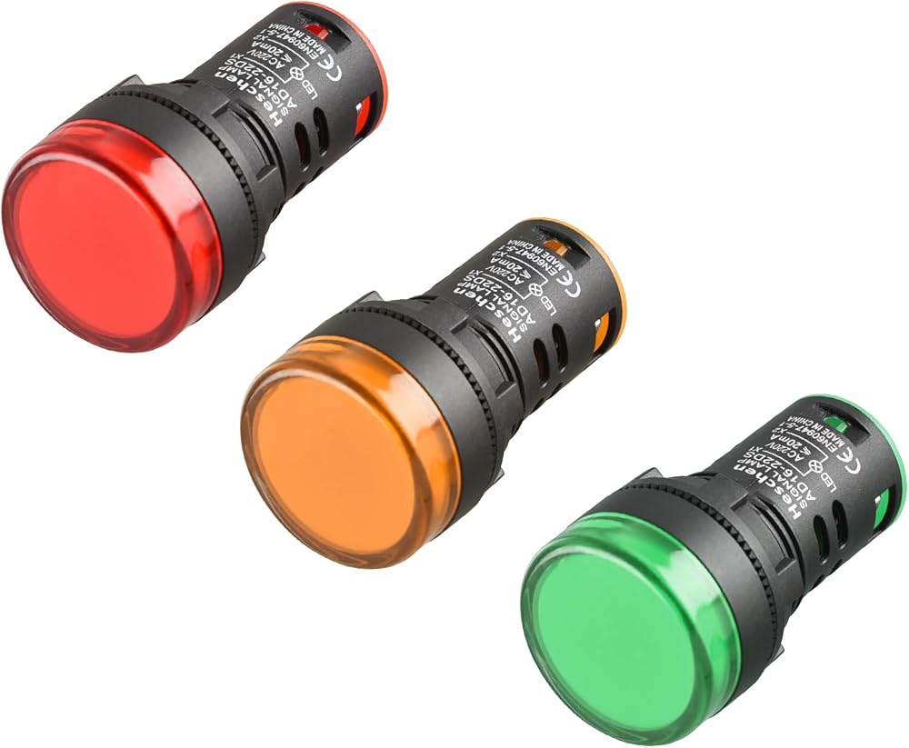 Heschen 22mm LED Indicator Pilot Light 220VAC Red Green Yellow 3 Pack AD16-22D/S