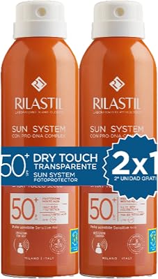 - Sun System Dry Touch Pack SPF50+, spray de protetor solar coporal, sem óleo, com acabamento seco, resistente à água, misto ou pele oleosa - 2 x 200 ml