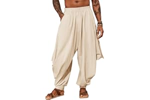 PASLTER Mens Harem Pants Linen Yoga Beach Baggy Summer Boho Aladdin Genie Pants