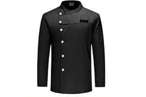 LENMIPOT Men's Fashion Chef Coat Back Breathable Hidden Vent Chef Uniform Chef Jacket Set (Coat+Apron)