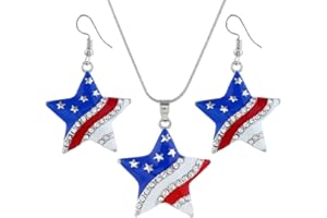 IMIKE 4th of July USA American Flag Patriotic Independence Day Pendant Necklace Earrings Set