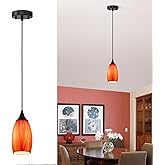 ANYLOVE Vintage Art Orange Pendant Lighting,1-Pack Hand Glass Hanging Light Fixture,Adjustable Cord for Kitchen,Hallway,Dinin