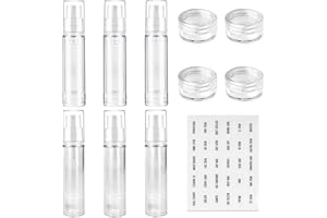 UPEOXT 10Pcs Travel Containers, 10ml Airless Pump Bottle for Lotion Spray, 5ml Refillable Jars, Clear Cosmetic Sample Vials f