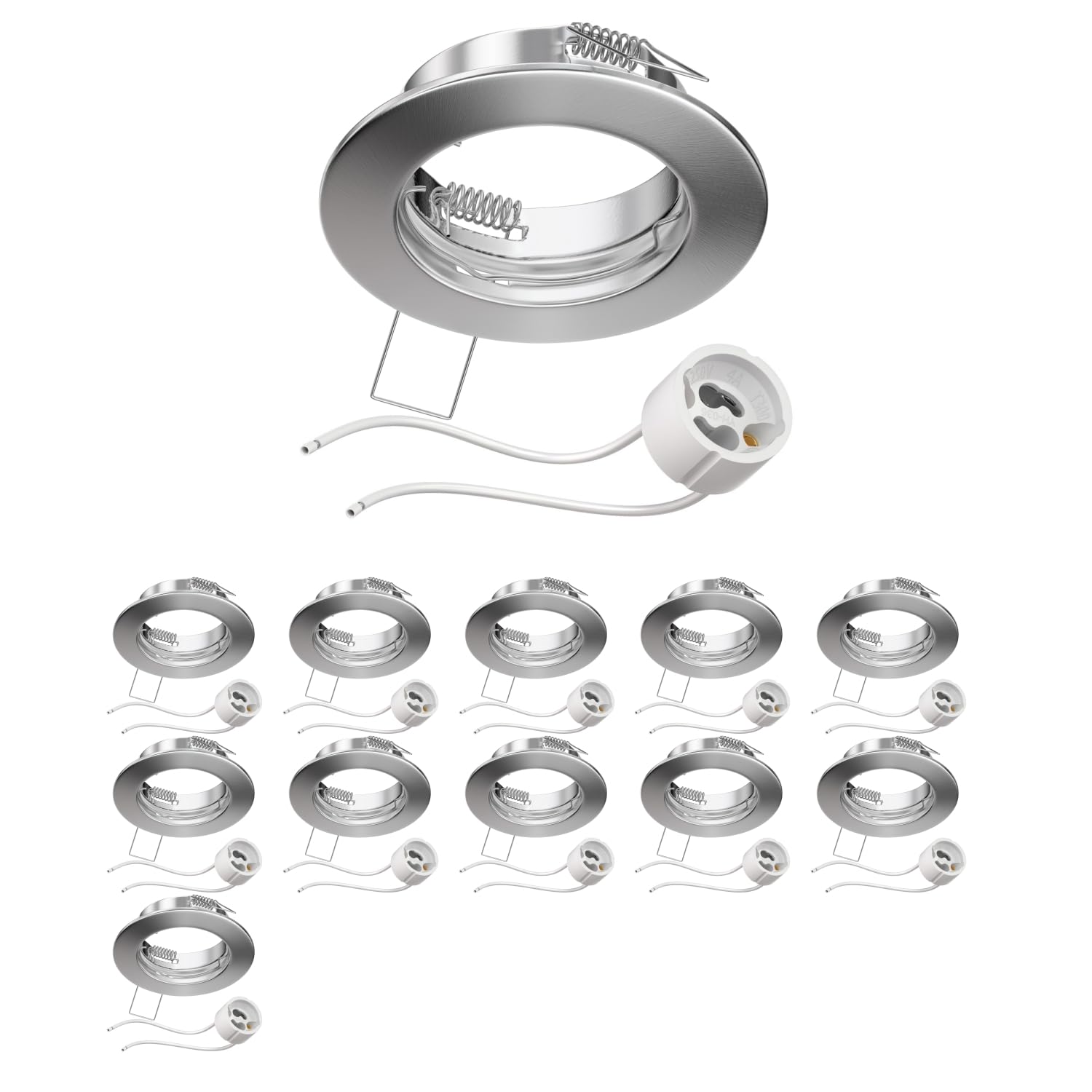ledscom.de 12 Pieces Ceiling recessed Frame Fere recessed Frame Chrome matt (LED/Halogen/GU10/MR16/PAR16/50mm) incl. GU10 Socket