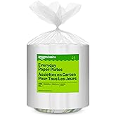 Amazon Basics Everyday Disposable Paper Plates, 8.62 Inch, Microwave-Safe, Cut Resistant, Soak-Proof, 200 Count