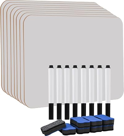 Hisredsun 8 Pack Small Dry Erase Whiteboard 21 x 30 cm Double Sided with 8 Pens