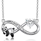 PELOVNY Panda Necklace 925 Sterling Silver Birthstone Necklace for Women Infinity Pndant Panda Jewelry Christmas Birthday Gifts for Mom Grandma Daughter Wife Her