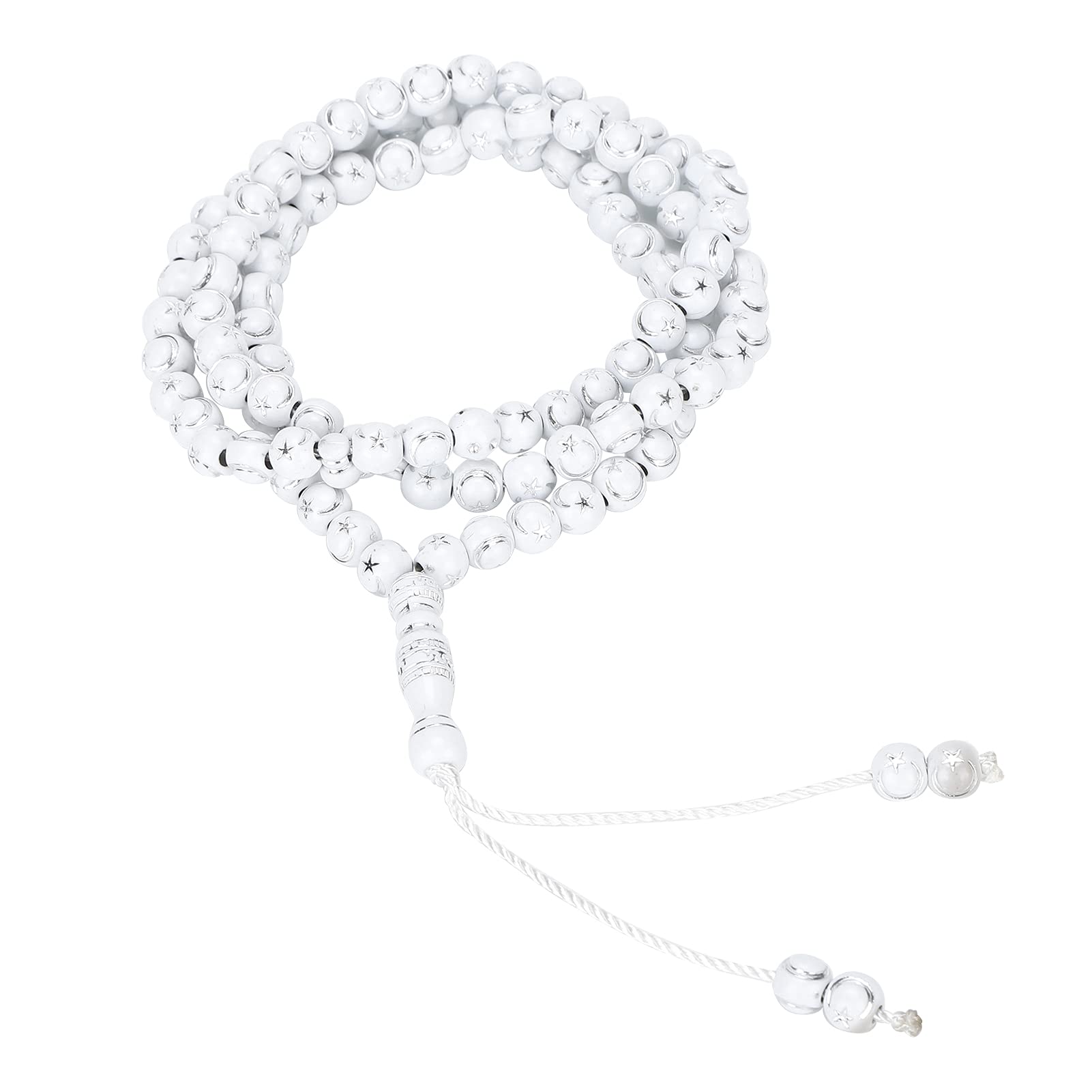 Pssopp Islamic Prayer Beads, Muslim Rosary Beads 99 Grains Resin Gilding Religious Article(white)