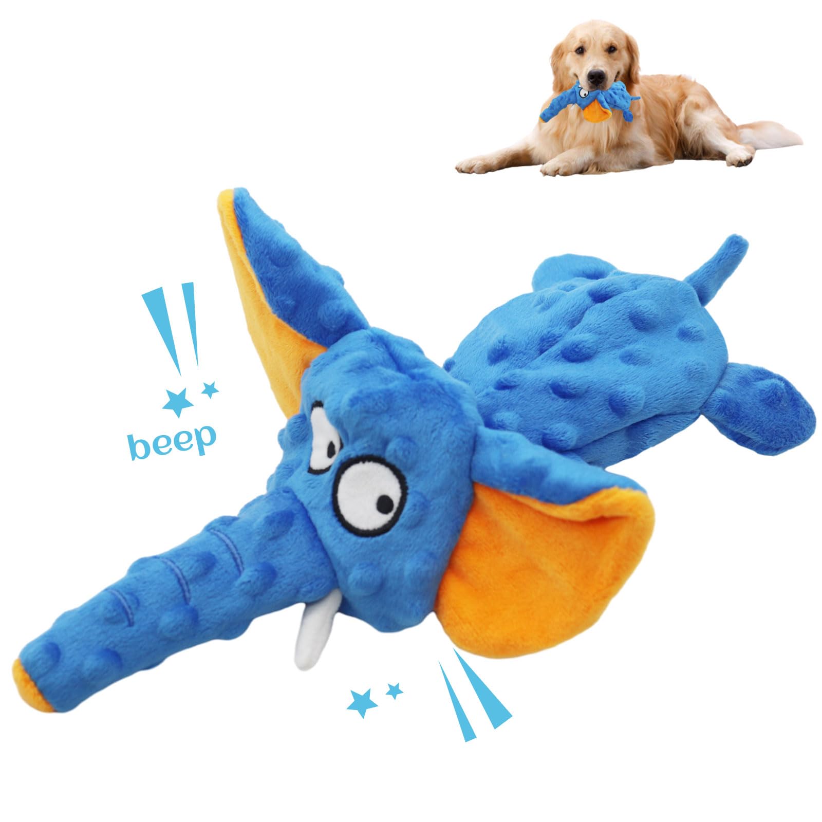 Acehome Squeaky Interactive Elephant Toy for Dogs - No Stuffing Plush Chew Toy With Crinkle Paper - Durable for Medium and Large Dog - Gifts for Playing and Training