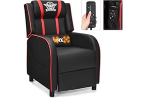 GYMAX Gaming Recliner, Massage Gaming Chair with Adjustable Footrest, Remote Control & Side Pocket, Ergonomic Game Lounge Chair, Racing Style Single Theater Seat Game Sofa for Adults (Red)