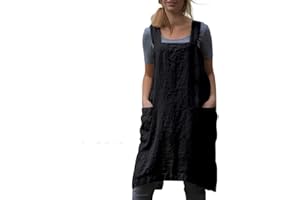 VLZUFE Cotton Linen Apron for women Cross Back Apron Pinafore Dress for Baking Cooking Gardening Work