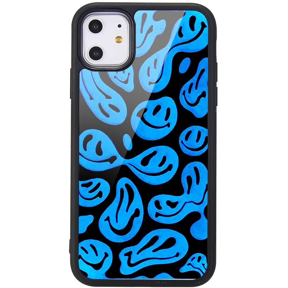 MAYCARI Aesthetic Blue Funny Face Printed Phone Case for iPhone 11 Pro Max, Hard Back Case with Soft TPU Bumper for Girls Boys Children Protective Phone Case for iPhone 11 Pro Max