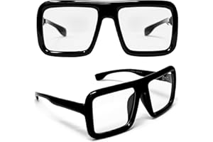 4E's Novelty Black Oversized Thick Glasses Clear Lens Non Prescription Square Frame, Fake Huge Fashion Eyeglasses for Vector Velma Costume Adults Women & Men, Halloween Nerd Costume Accessories