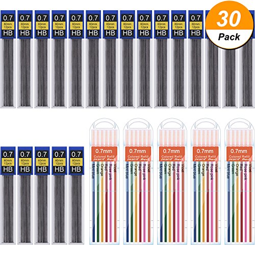 Hestya 360 Pieces Lead Refills Mechanical Pencil Refills, 0.7 mm HB, Includes Colored Leads and Black Leads with Convenient Dispensers