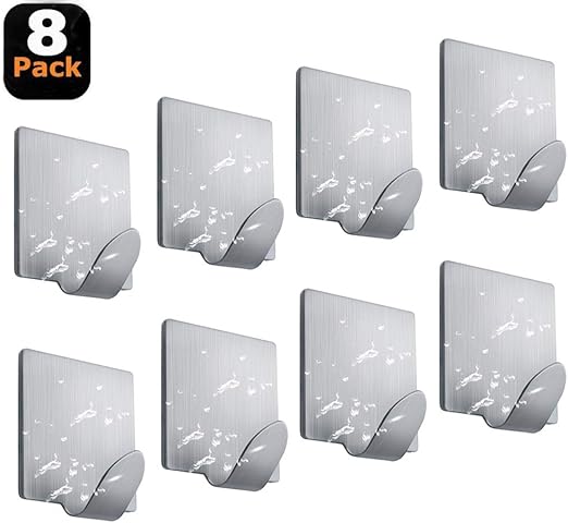 Amazon Com Fotosnow Adhesive Hooks Heavy Duty Stainless Steel Wall Hangers Stick On Hooks For Hanging Bathroom Shower Kitchen Home Door Closet Cabinet Stainless Steels 8pack Home Kitchen