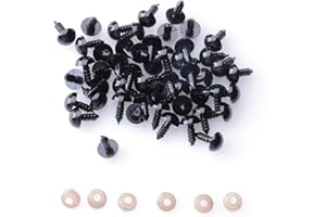 Sowaka 50 Pcs Safety Eyes with Washers Plastic Black Round Small Doll Eyes for DIY Project Puppet Teddy Bear Crochet Stuffed 