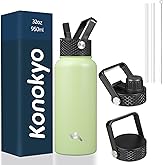 Konokyo 32 oz Insulated Water Bottle Stainless Steel Sport Bottles with 3 Lids,Macaron Green