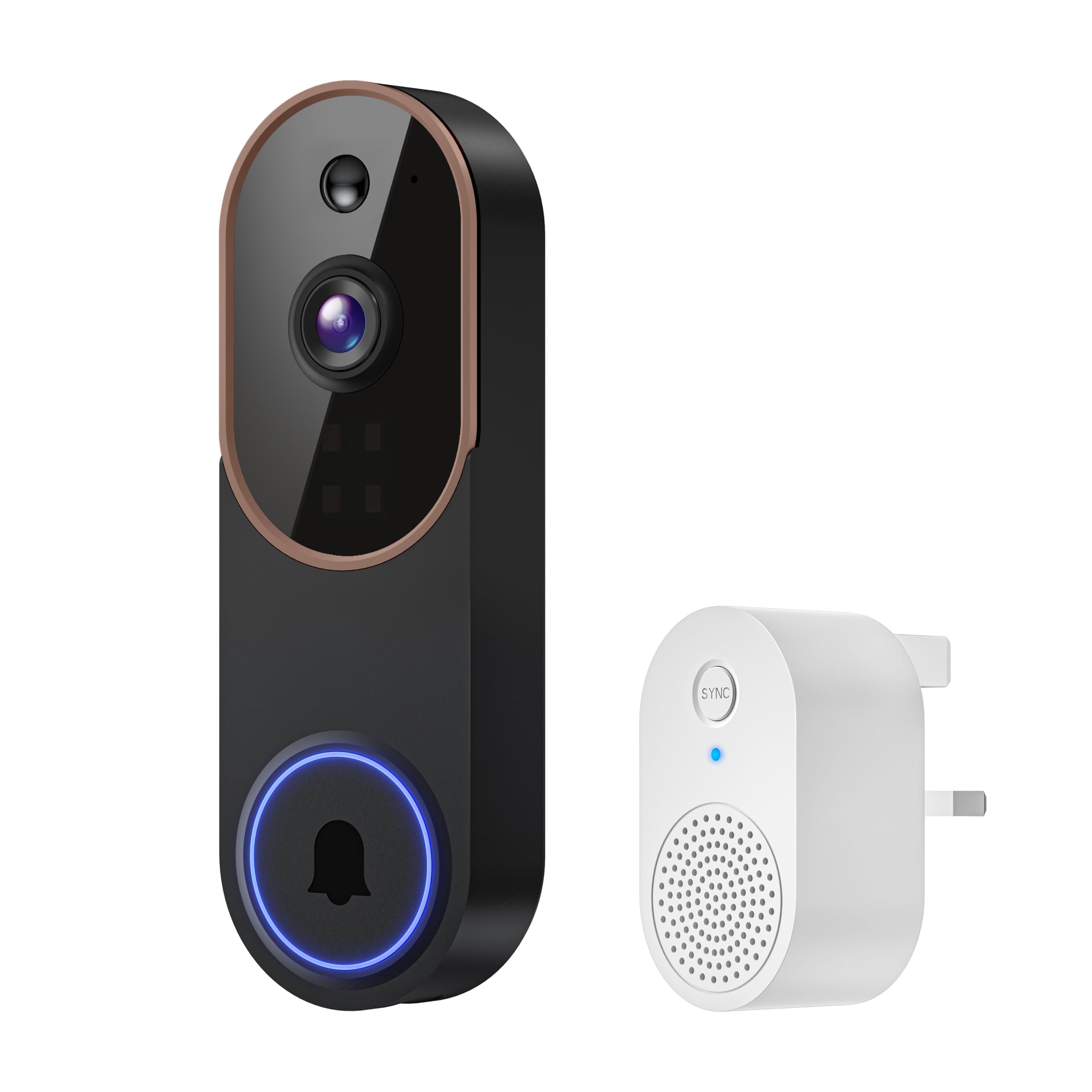 Wireless 1080p Smart Video Doorbell with Live View, AI Human Detection, 2-Way Audio, Night Vision, Doorbell Receiver, Cloud Storage (Sold Separately), 2.4G WiFi, Cloud Storage Sold Separately (Brown)