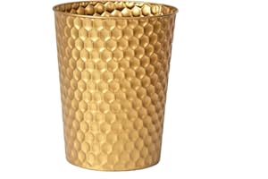 Venalys Small Metal Trash Can Wastebasket, Decorative Honeycomb Garbage Can Waste Basket, Modern Farmhouse Round Trash Bin for Bathroom, Bedroom, Kitchen and Office (Gold)