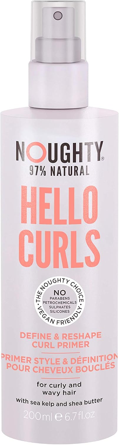 Noughty 97% Natural Hello Curl Define and Re-Shape Primer Vitamin Rich Formula for Curly and Wavy Styles with Sea Kelp and Shea Butter Sulphate Free Vegan Haircare 200 ml