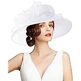 TLMNU Organza Fascinator Hat - Women¡¯s Wide Brim Church Bridal Tea Party Wedding Hat