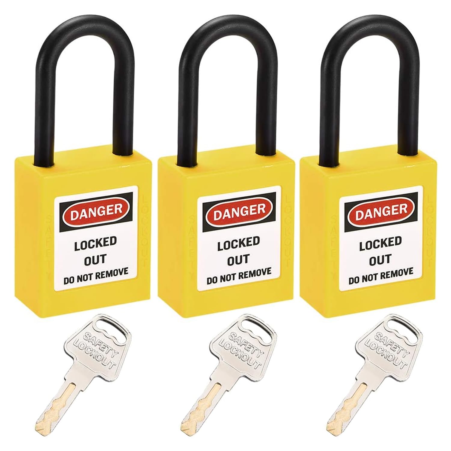 MroMax Lockout Tagout Lock, Safety Padlock Keyed Alike,Loto Security Padlock Nylon Shackle Yellow Padlock for Lock Out Tag Out 3Pcs