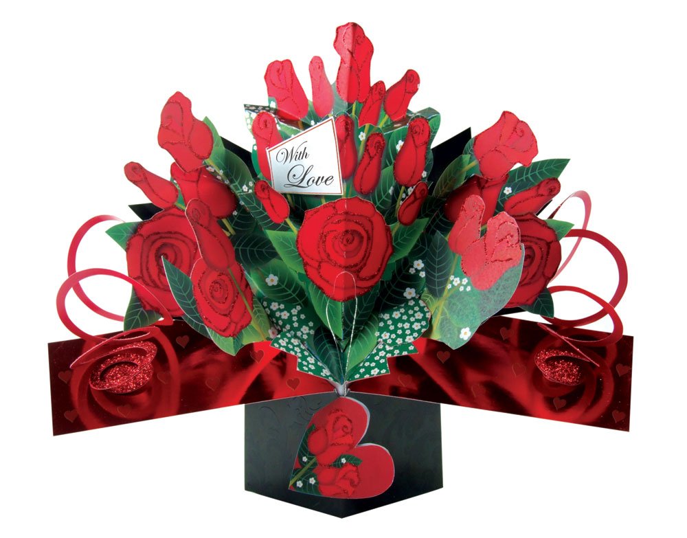 Second Nature Valentine's Day Pop Up Card 'with Love' Lettering & Red Roses, VPOP015A