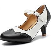 Rjclyh Women's Mary Jane Double-Tone Oxford Pumps Comfortable Low Kitten Heels Retro Ankle Strap Round Toe Dress Shoes