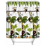 Monkey Bathroom Decor - Monkey Shower Curtain with 12 Shower Hooks,66x72