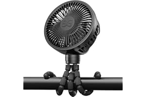 GUSGU Baby Stroller Fan with Clip, Rechargeable & Battery Operated Portable Fan with 16H Max Runtime, Hands Free 360° Adjustable Quiet Personal Fan for Travel, Car Seat, Crib, Trolley​, Bedroom​