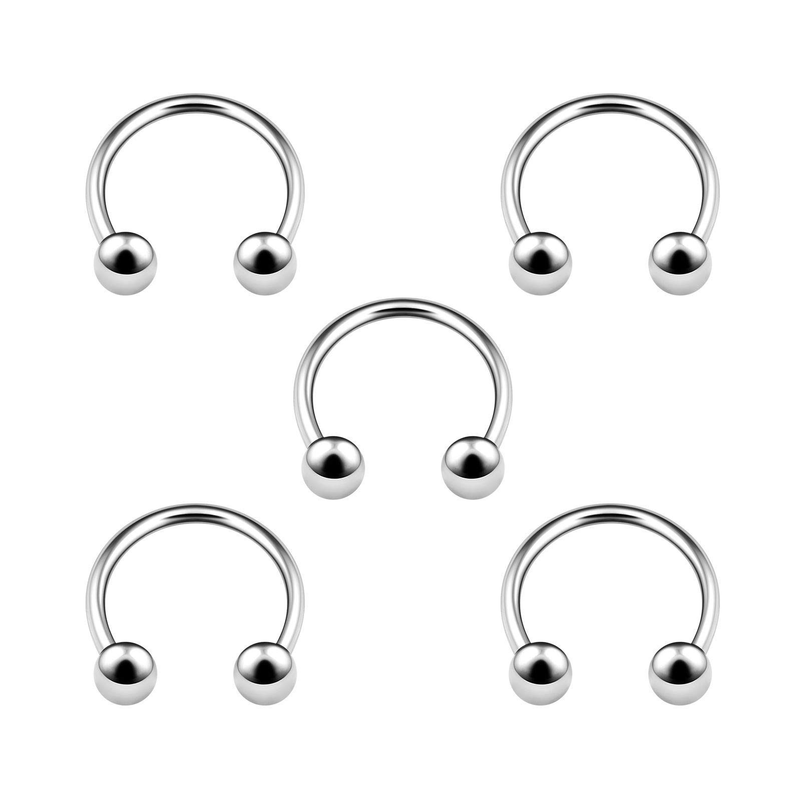 BanaVega 5PCS Stainless Steel Circular Ring 18g 3/8 10mm 3mm Ball Daith Rook Helix Cartilage Earrings Septum Piercing Jewellery 4932