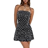 LYKSAW Women's Sexy Halter Tie Backless Square Neck Bodycon Cocktail Party Flowy Summer Mini Sheath Dress