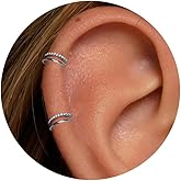 3PCS Titanium Earring Nose Ring, Cartilage Piercing Helix Earring Tragus Piercing for Women Rook Hoop Ear Stacks