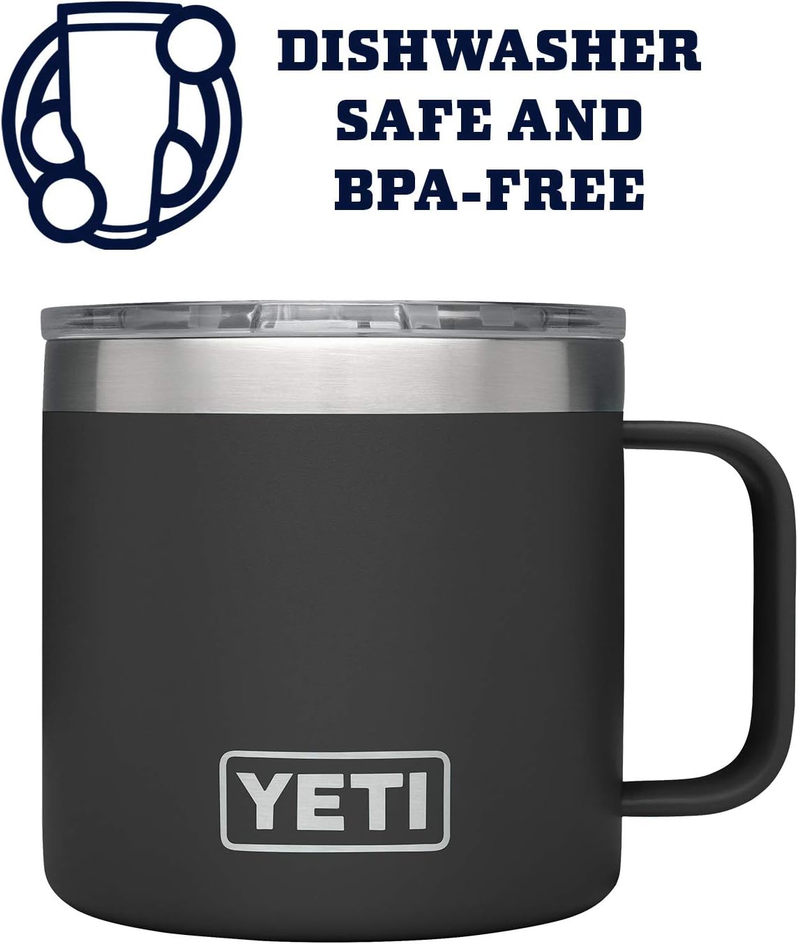 YETI Rambler 14 oz Stainless Steel Vacuum Insulated Mug with Lid, Black: Sports & Outdoors