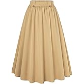 Belle Poque Women's Midi Skirt with Pockets Vintage A Line High Waisted Flowy Pleated Swing Skirts for Office