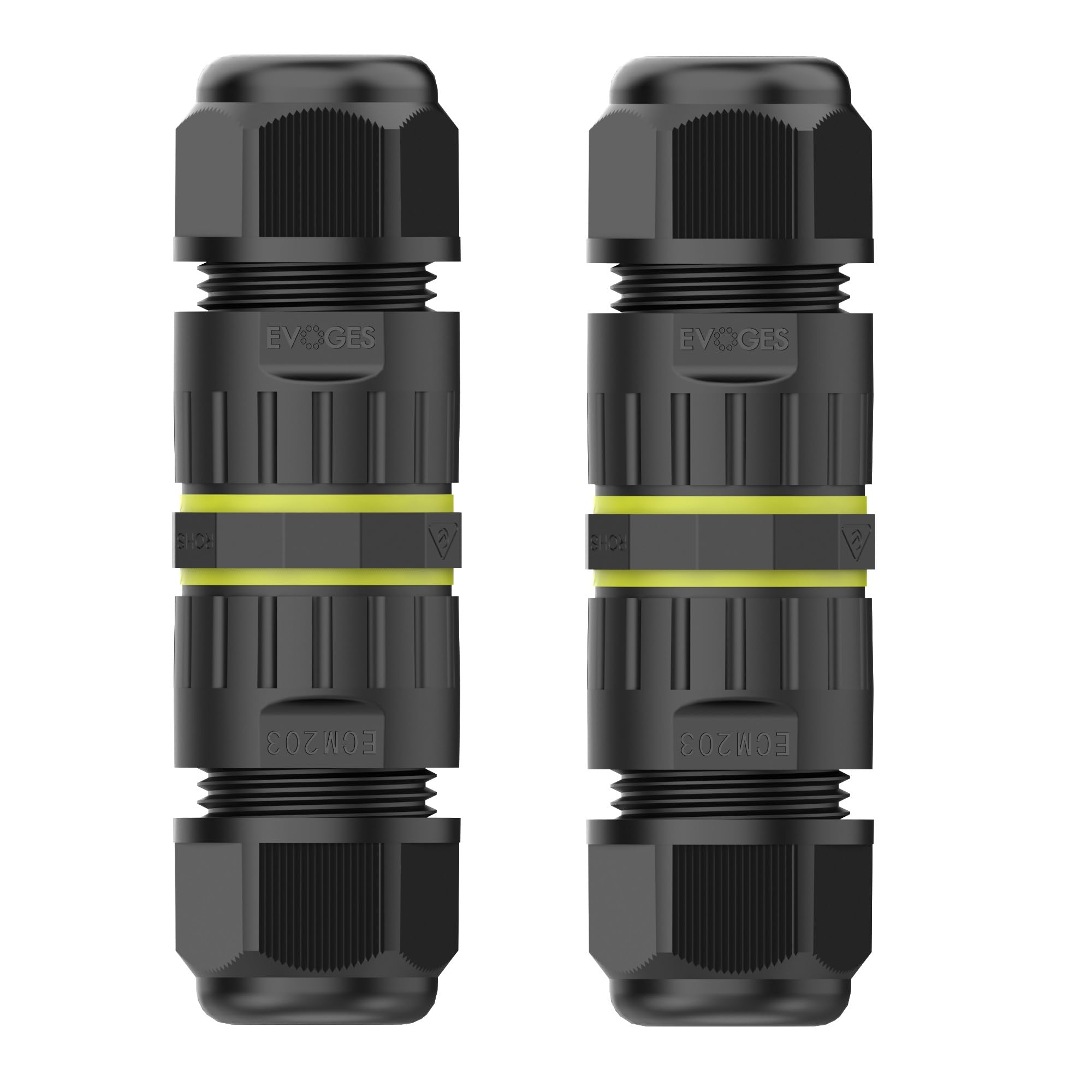 EVOGES IP68 Waterproof Outdoor Inline Cable Connector, 3 Pole, Ø5-12mm Cable Diameter, 0.5-2.5mm² Conductor, UKCA, UL, CE, TUV, RoHS Certified (2)