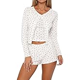 REVETRO Women's 3 Piece Lounge Sets Cute Button Down Pajama Sets Spring Outfits Workout Set Y2K Sexy Pajamas