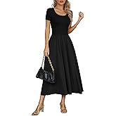 Valiamcep Women's Summer Maxi Dress Square Neck Short Sleeve Casual Flowy Swing Beach Midi Dress